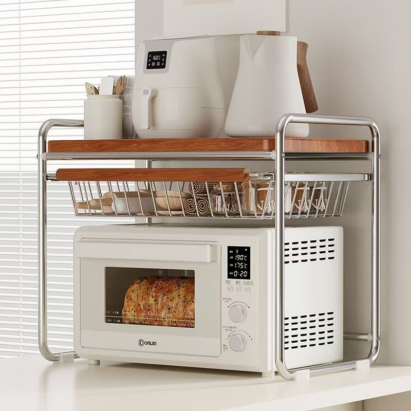 Kitchen Appliances Essentials - Mid-Century Microwave Stand Pull-Out Basket Kitchen